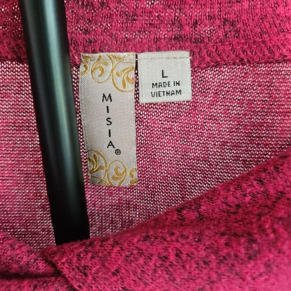 Misia Womens Large Pink Cowl Neck Sweater Tunic Button Accent Soft Stretch Top‎